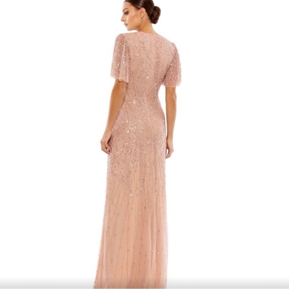 Mac Duggal 35109 Nude Beaded Embellished Flutter Sleeve Dress Size 12